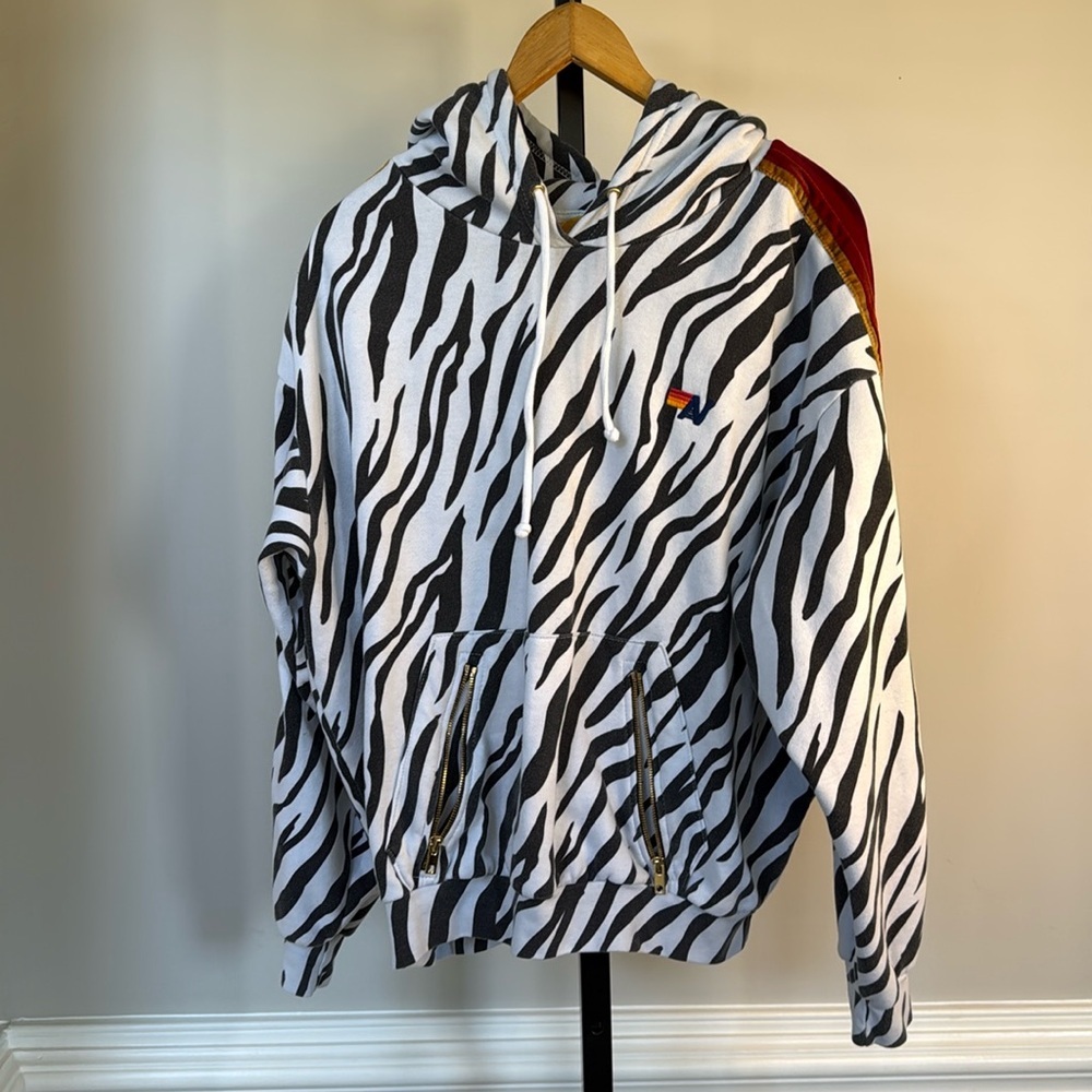 Aviator Nation Zebra Stripe Rainbow Stripe Hoodie